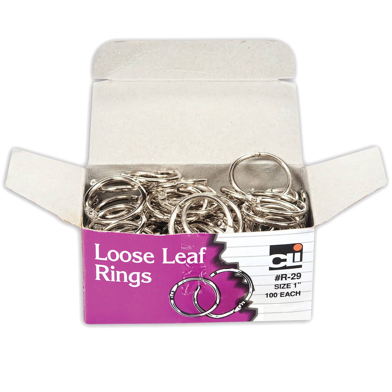 Charles Leonard 1" Loose Leaf Book Rings, 100/Box of 2